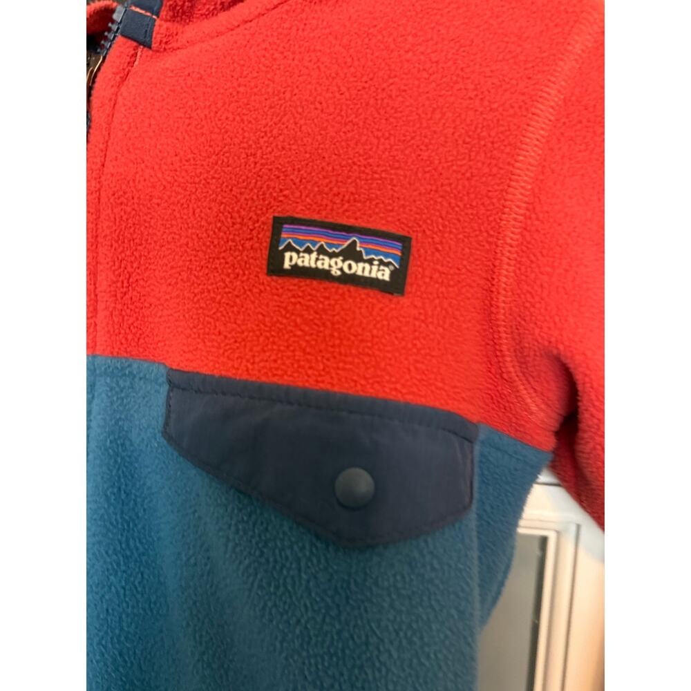 Patagonia Kids Synchilla Fleece Hooded Full Zip Jacket 5T Red Blue - Picture 2 of 4